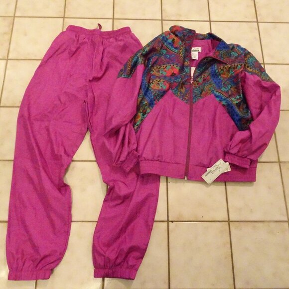 Lavon Petite Nylon Track Suit Running Size S Pink Magenta Green Blue NEW 1980s - Picture 1 of 6